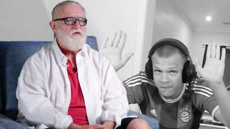 Gabe Newell und Jynxzi auf Knien