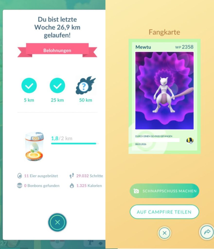 Pokémon Go running route and Mewtwo