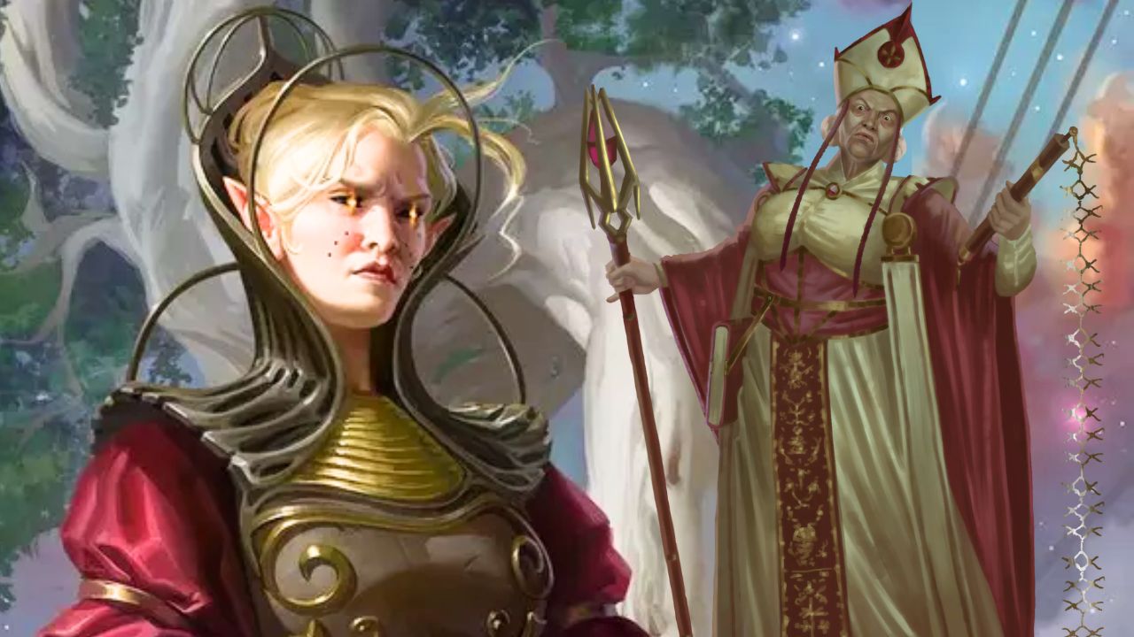 Priester und weiblicher Charakter D&D