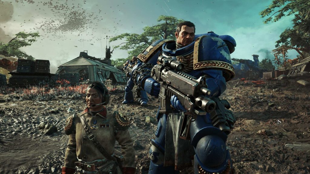 Warhammer 40k space marine 2 Titus bolter next to people