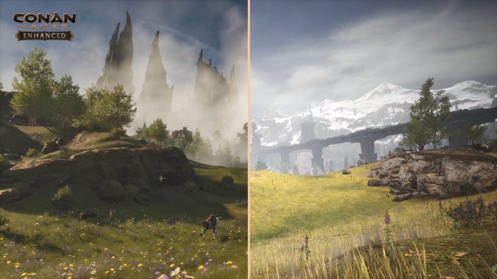 Image shows a comparison between landscape in old and new engine