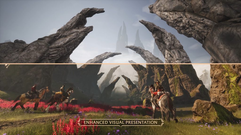 Image shows a comparison between landscape in old and new engine