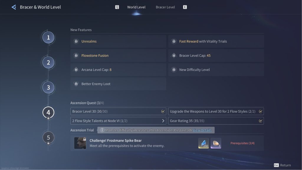 BIld zeigt Vorraussetzungen für das erhöhen des Levels