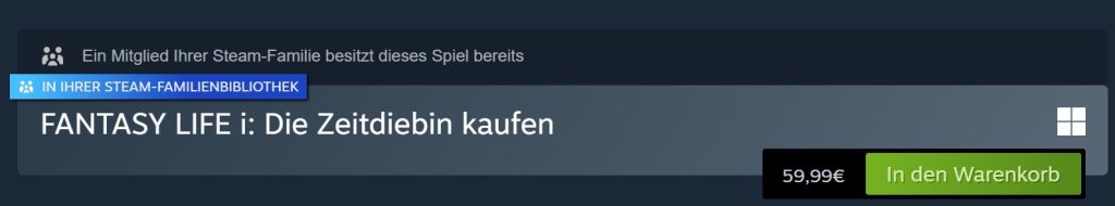 Steam Familie Fantasy Life Hinweis