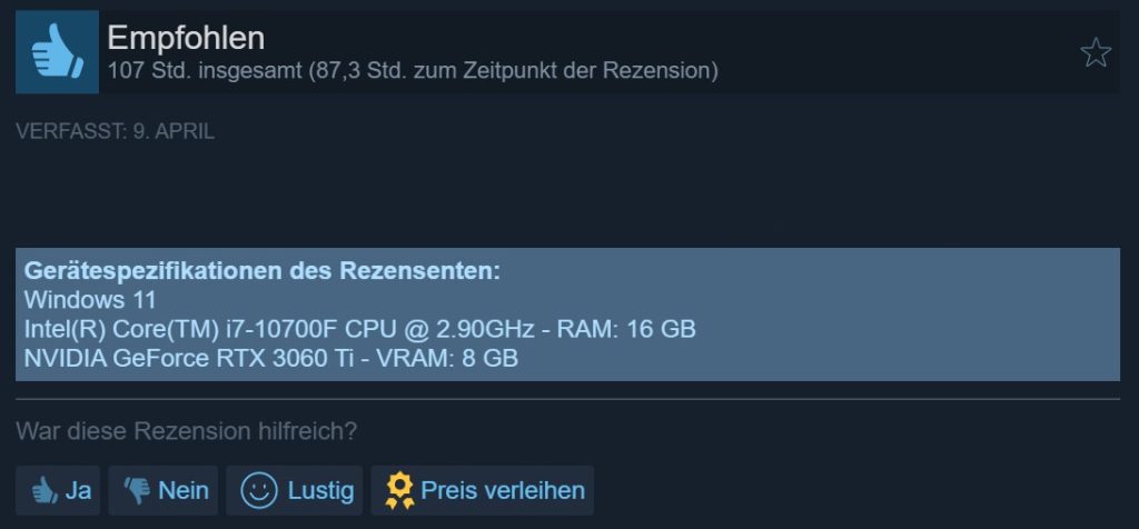 Steam Rezension mit Hardware neutral