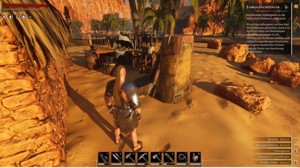 Conan Exiles Screenshot Basis mit Schiedewerkbank und Ofen