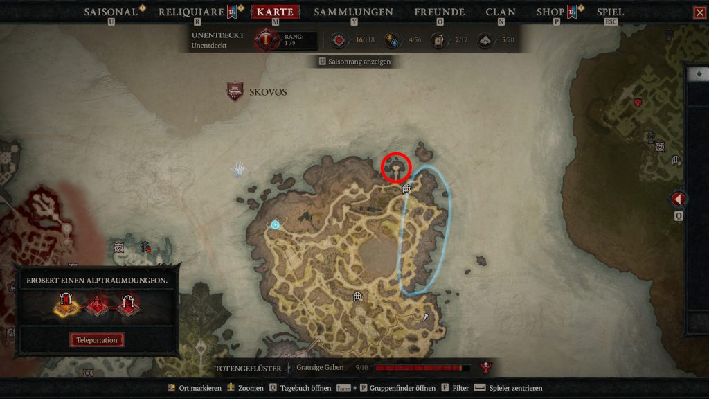Diablo 4 Kuhelvel finden Ketten des Vaters Feuerschale Map Screenshot