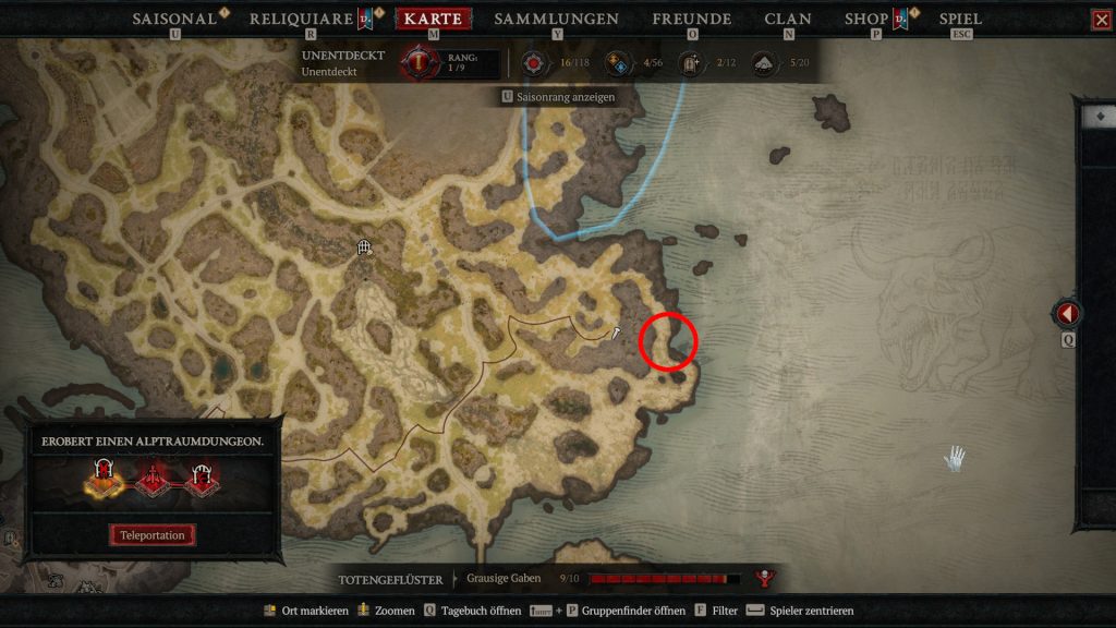 Diablo 4 Kuhlevel finden Boot zur Insel Map Screenshot