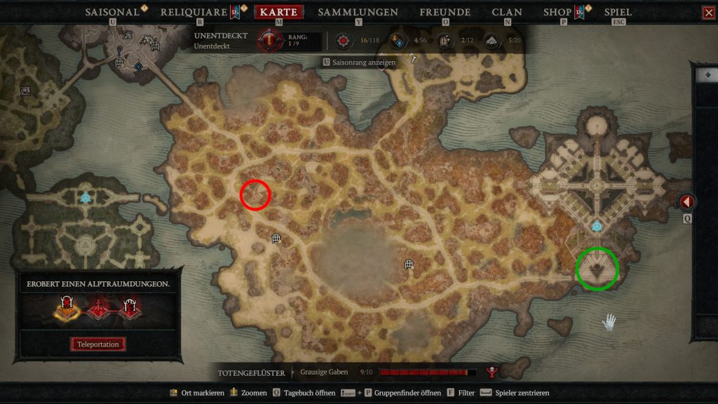 Diablo 4 Kuhlevel finden Rabe und Feuerschale für Schädel Screenshot Map