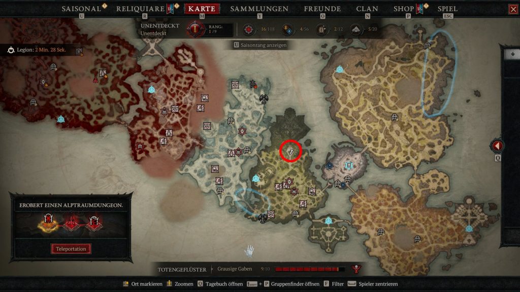 Diablo 4 Kuhlevel finden Rose der Mutter Feuerschale Map Screenshot