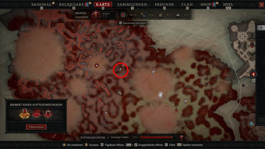 Diablo 4 kuhlevel finden start in skovos map screenshot