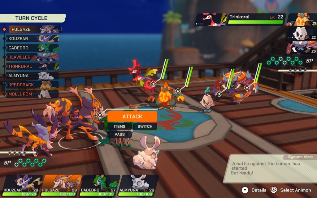 The picture shows a typical battle in LumenTale where 4 monsters face off against each other.