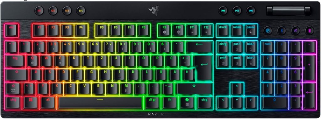 Gaming-Tastatur Razer BlackWidow V4 Low-Profile HyperSpeed für 136,99 Euro (Tiefstpreis) statt 219,99 Euro bei MediaMarkt 