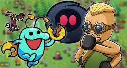 Eine Collage, welche die Titel-Figuren der Spiele Everything is Crab und Ground Zero Hero zeigt.