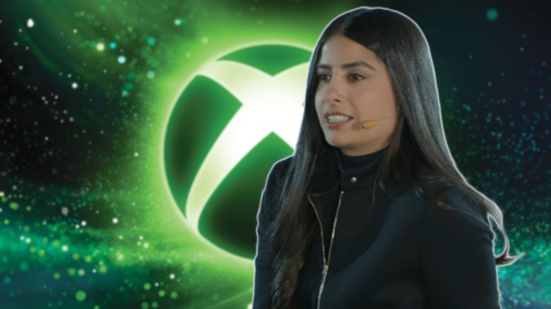 Asha Sharma vor Xbox-Logo Collage