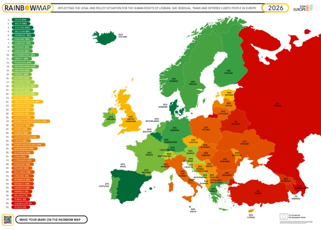  Hier seht ihr die gesamte europäische RainbowMap. (Quelle: https://rainbowmap.ilga-europe.org)