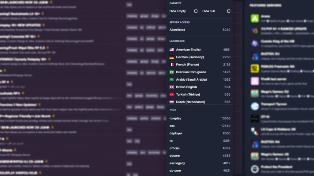 Die Serverliste von FiveM
