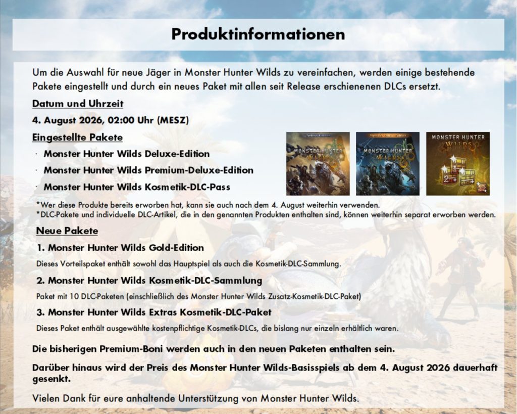 Monster Hunter Wilds Preisänderungen
