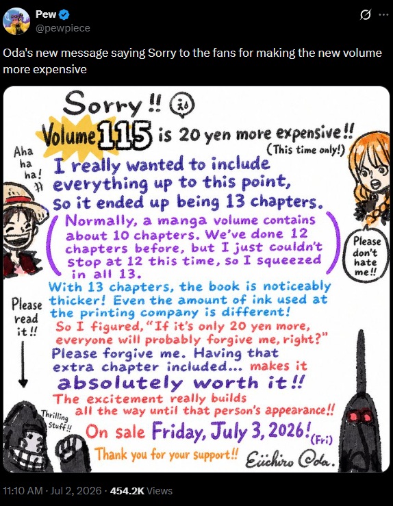 One Piece apology