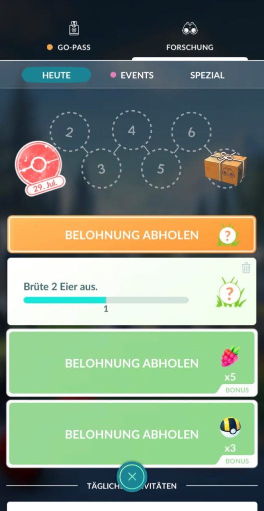 Pokemon GO Feldforschungen aufheben