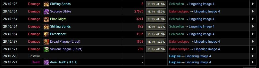 WoW Warcraft Logs Area Death Test
