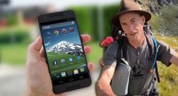 Berg-Influencer mit Handy Collage