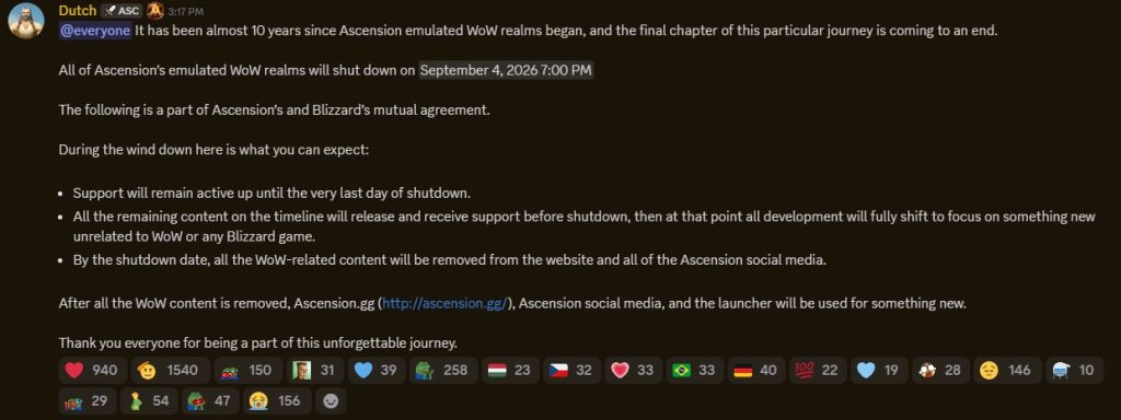 WoW Ascension Shutdown