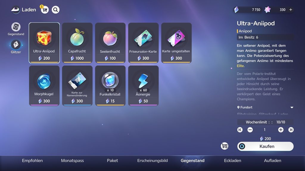 Aniimo Shop Glitzer Übersicht