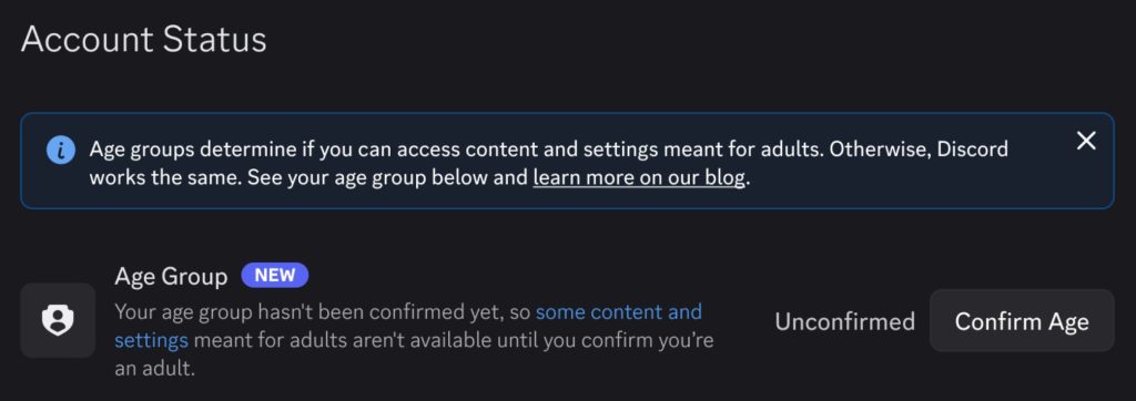 Altersgruppe Discord Confirmen