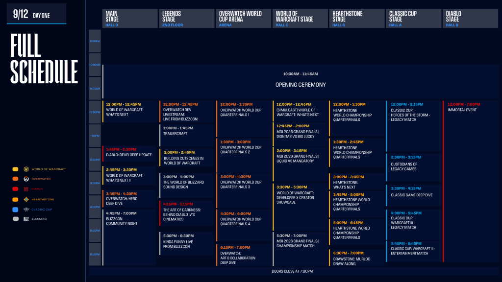 BlizzCon 2026 Schedule Day 1