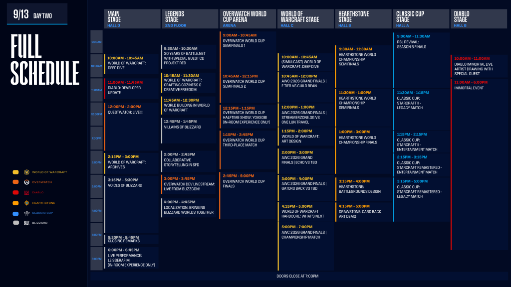 BlizzCon 2026 Schedule Day 2