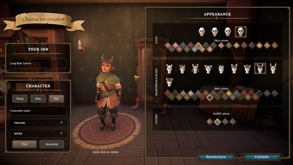 Dungeons and Dragons Long Rest Tavern Screenshot Charaktererstellung