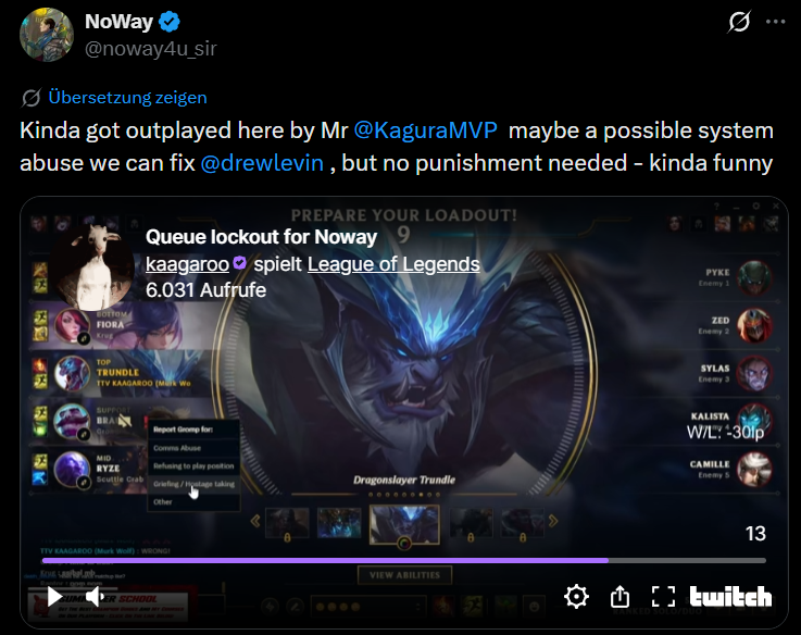 NoWay Tweet Outplayed by Kagura