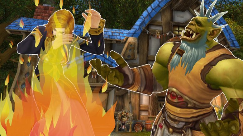 WoW Human Woman on fire Orc laughing titel title 1280x720