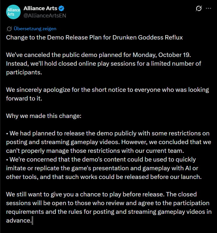 Alliance Arts Demo Cancellation x.com