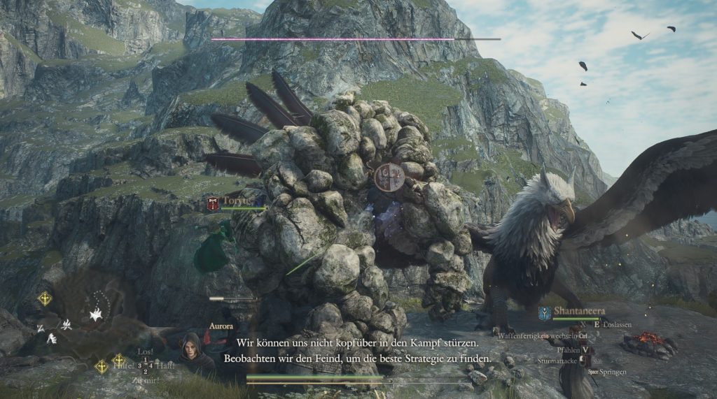 Dragon's Dogma 2: Beim Kampf gegen einen Golem, mischt sich plötzlich ein Greif ein.