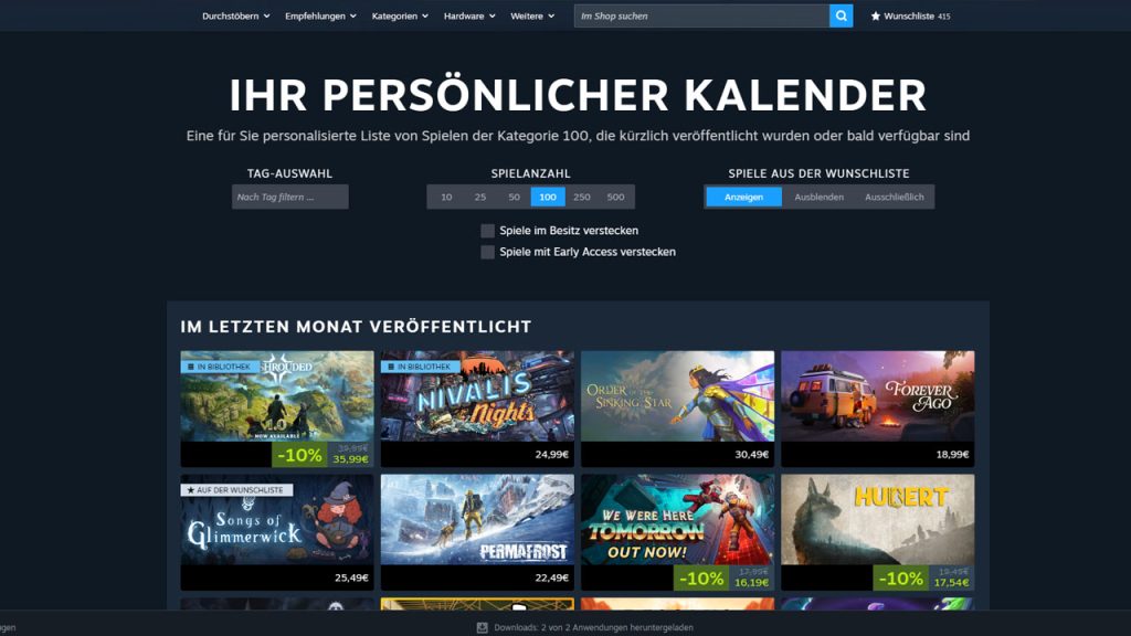 Steam Persönlicher Kalender 2