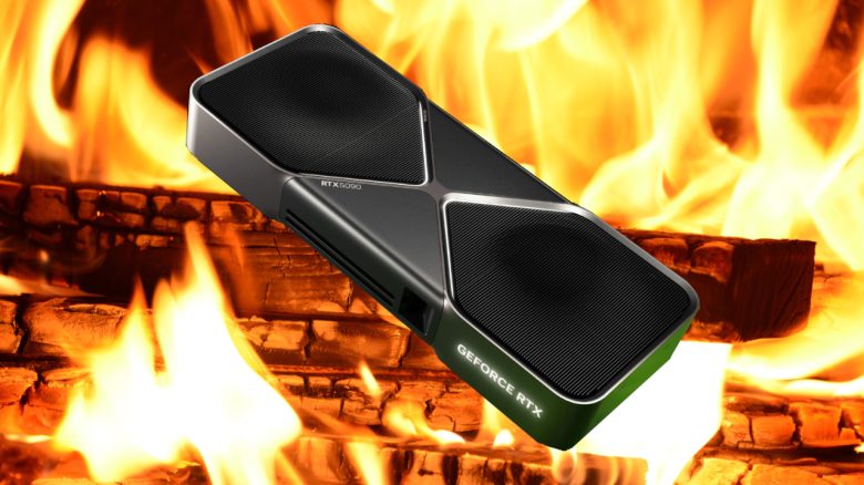 Titelbild RTX 5090 mit Feuer-Hintergrund