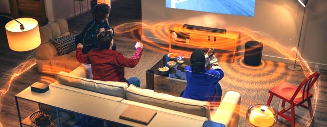 Dolby-Atmos-Soundbar mit kabellosem Subwoofer und Akku-Rear-Lautsprechern jetzt zum Tiefpreis im Angebot